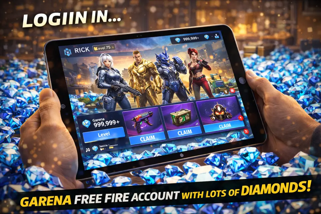 free-fire-account-with-diamonds and gold-coins